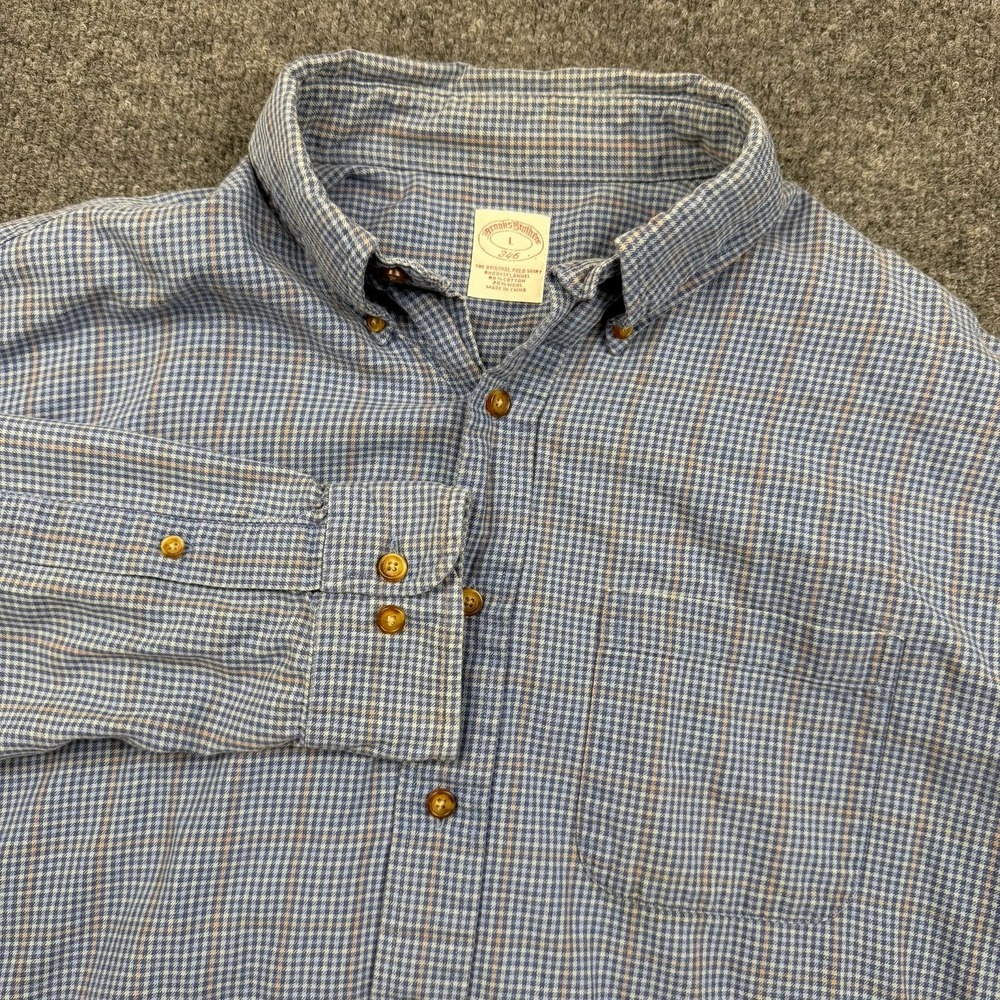 Brooks Brothers 346 Wool Blend Flannel Plaid Button Down Shirt Mens Lg Blue